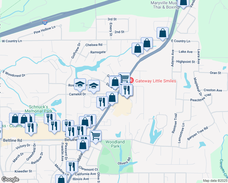 map of restaurants, bars, coffee shops, grocery stores, and more near 106 Dana Drive in Collinsville