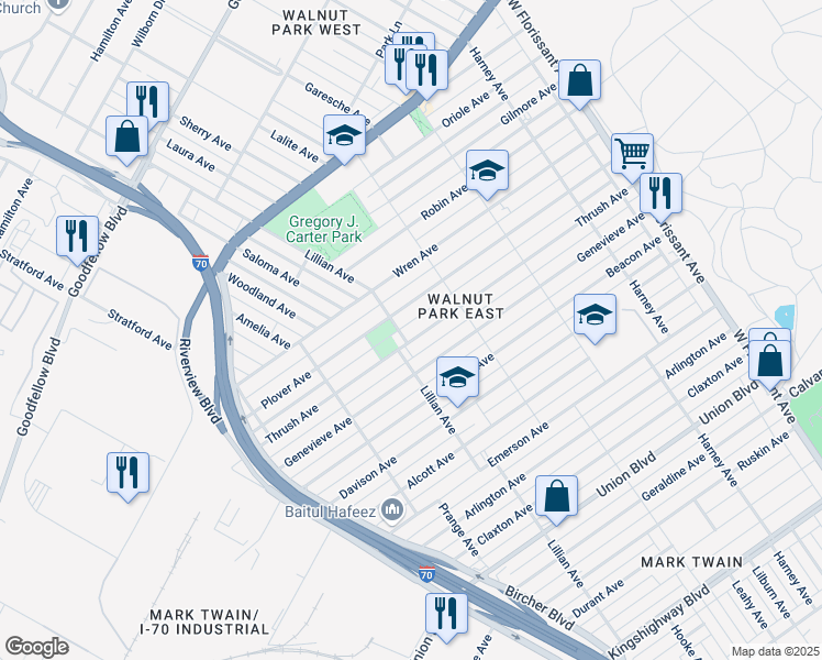 map of restaurants, bars, coffee shops, grocery stores, and more near 5011 Plover Avenue in St. Louis