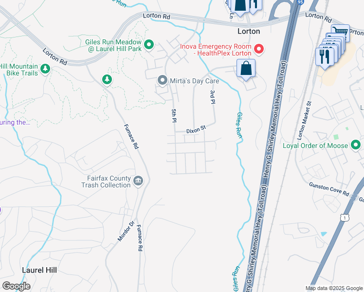 map of restaurants, bars, coffee shops, grocery stores, and more near 8355 Middle Ruddings Drive in Lorton