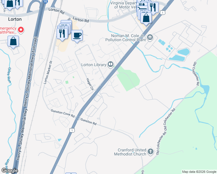 map of restaurants, bars, coffee shops, grocery stores, and more near 7809 Koopman Court in Lorton