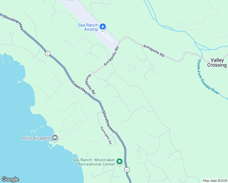 map of restaurants, bars, coffee shops, grocery stores, and more near 35405 Fly Cloud Road in Sea Ranch