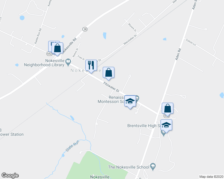map of restaurants, bars, coffee shops, grocery stores, and more near 11960 Hooker Lane in Nokesville