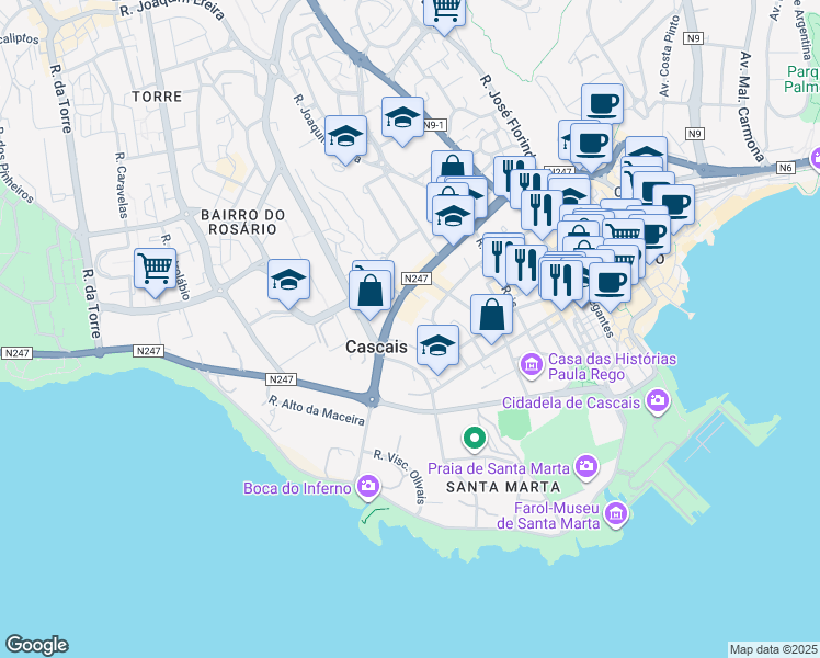 map of restaurants, bars, coffee shops, grocery stores, and more near in Alcabideche