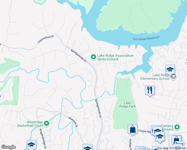 map of restaurants, bars, coffee shops, grocery stores, and more near 3906 Triad Court in Woodbridge