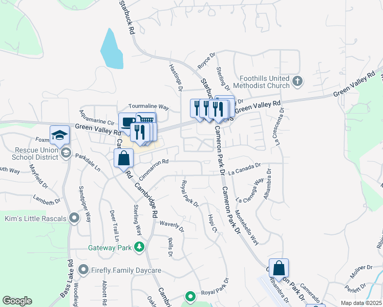 map of restaurants, bars, coffee shops, grocery stores, and more near 2562 Chesapeake Bay Circle in Cameron Park