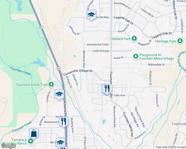 map of restaurants, bars, coffee shops, grocery stores, and more near 6855 Red Deer Point in Fountain