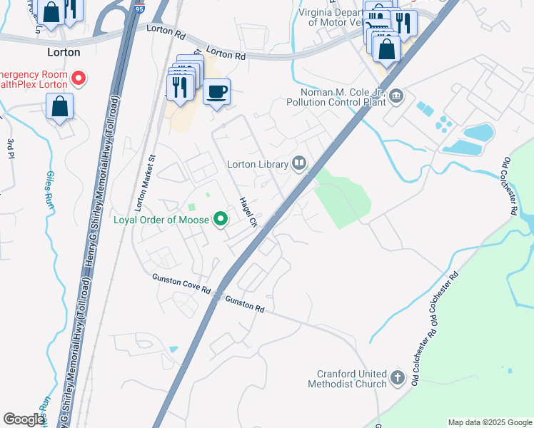 map of restaurants, bars, coffee shops, grocery stores, and more near 9904 Hagel Circle in Lorton