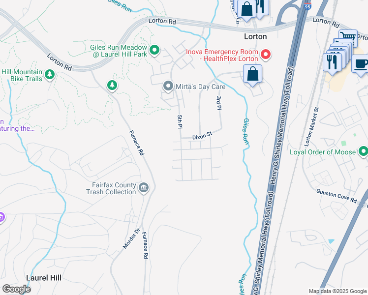 map of restaurants, bars, coffee shops, grocery stores, and more near 9545 5th Place in Lorton