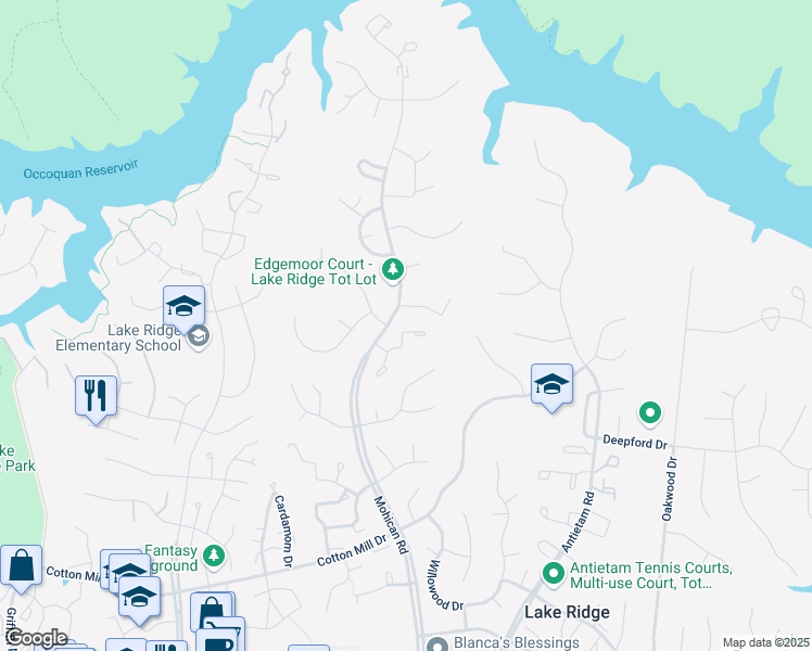 map of restaurants, bars, coffee shops, grocery stores, and more near 11320 Cromwell Court in Woodbridge