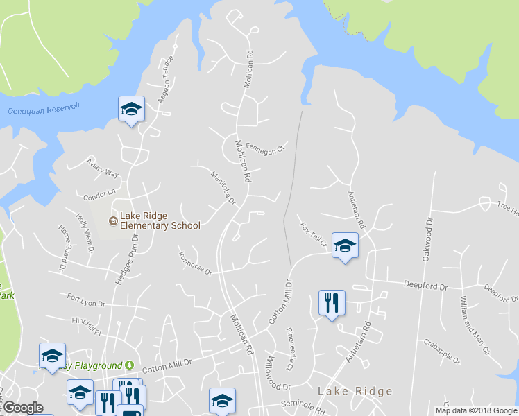 map of restaurants, bars, coffee shops, grocery stores, and more near 11308 Cromwell Court in Woodbridge