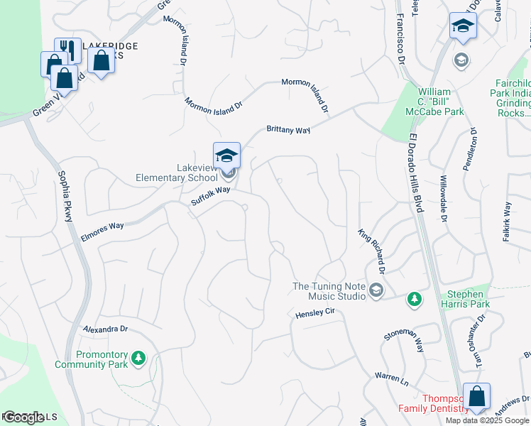 map of restaurants, bars, coffee shops, grocery stores, and more near 4248 Suffolk Way in El Dorado Hills