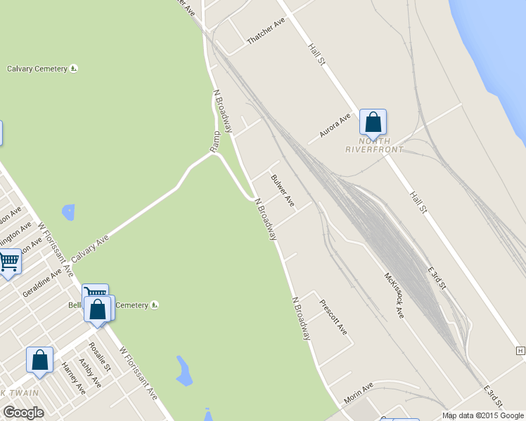 map of restaurants, bars, coffee shops, grocery stores, and more near 7230 North Broadway in St. Louis