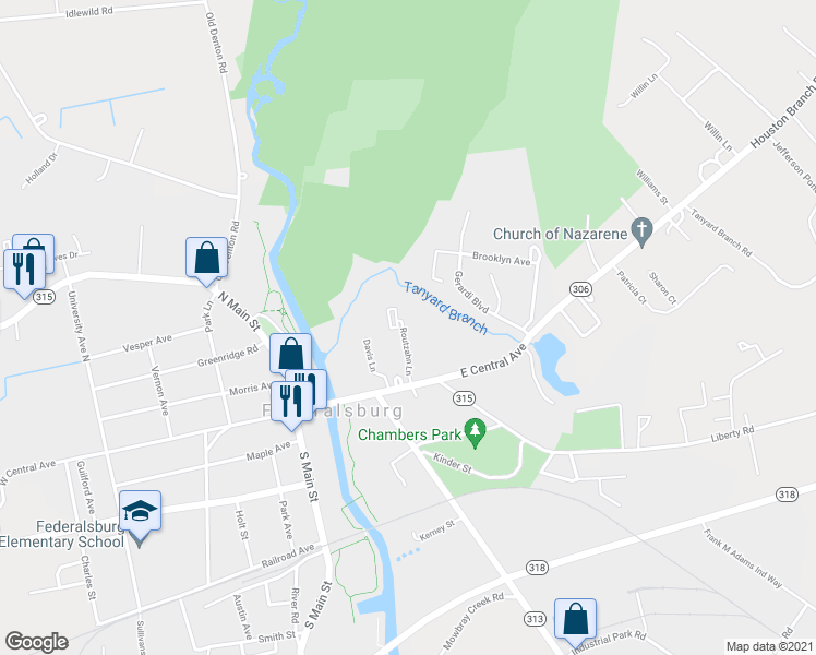 map of restaurants, bars, coffee shops, grocery stores, and more near 701 Routzahn Lane in Federalsburg