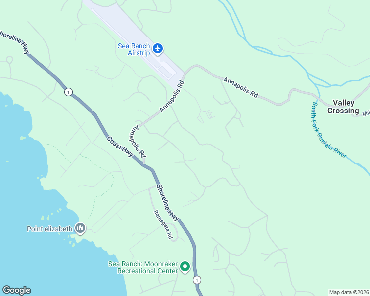 map of restaurants, bars, coffee shops, grocery stores, and more near 35405 Fly Cloud Road in Sea Ranch
