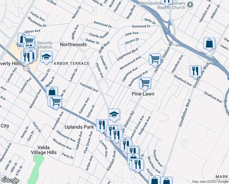 map of restaurants, bars, coffee shops, grocery stores, and more near 4015 Oakwood Avenue in St. Louis