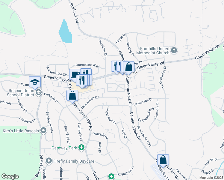 map of restaurants, bars, coffee shops, grocery stores, and more near 2562 Chesapeake Bay Circle in Cameron Park