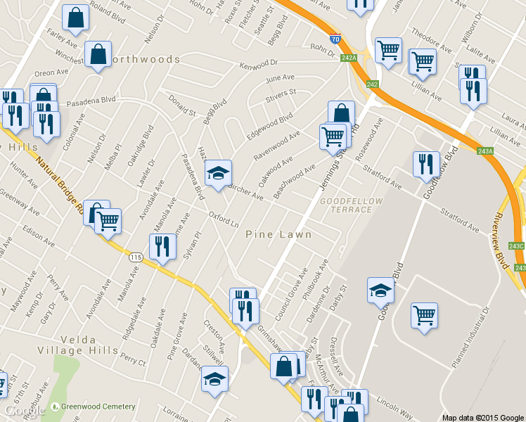 map of restaurants, bars, coffee shops, grocery stores, and more near 4111 Beachwood Avenue in St. Louis