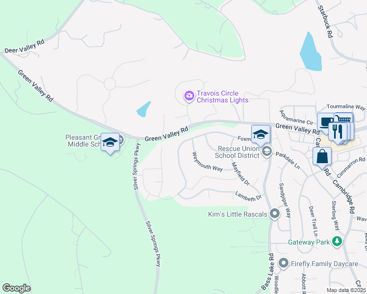 map of restaurants, bars, coffee shops, grocery stores, and more near 3526 Foxmore Lane in Rescue