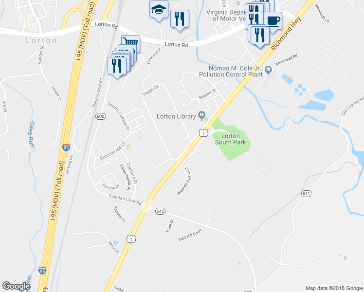 map of restaurants, bars, coffee shops, grocery stores, and more near 9519 Hagel Circle in Lorton