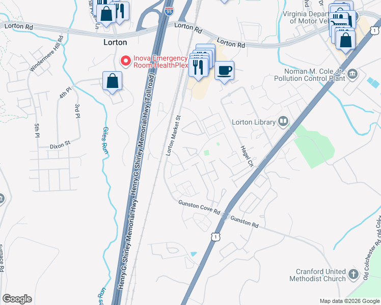 map of restaurants, bars, coffee shops, grocery stores, and more near 8106 Dove Cottage Court in Lorton