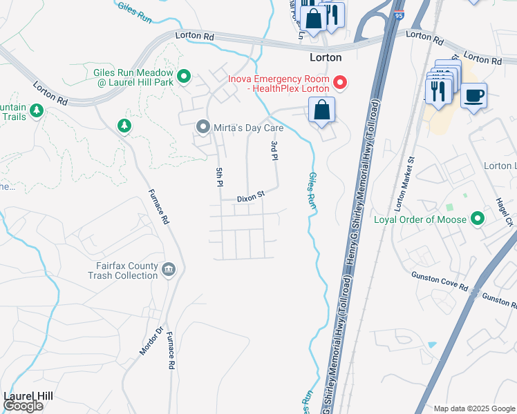map of restaurants, bars, coffee shops, grocery stores, and more near 9604 Sloway Coast Drive in Lorton