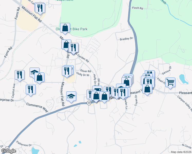 map of restaurants, bars, coffee shops, grocery stores, and more near 3655 China Garden Road in Placerville