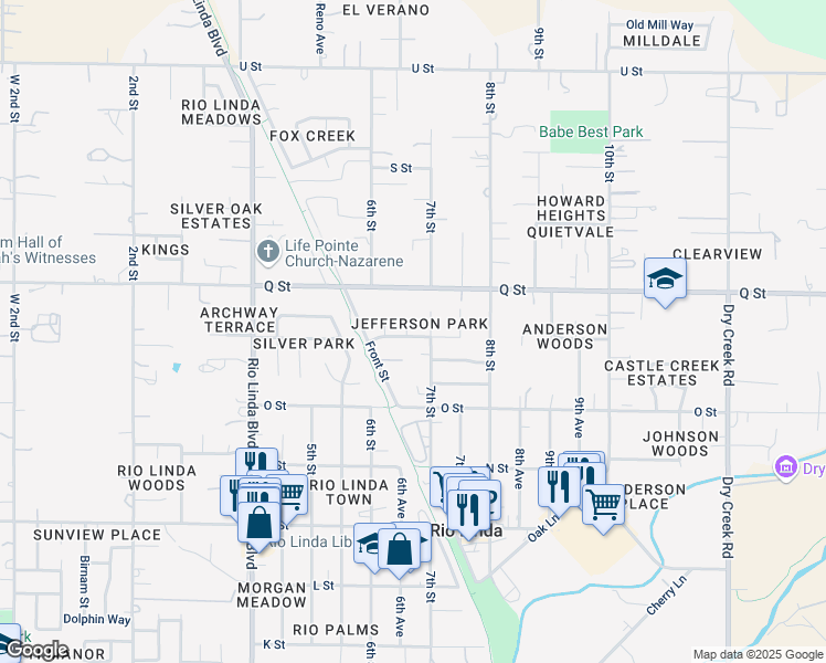 map of restaurants, bars, coffee shops, grocery stores, and more near 7106 Skagway Court in Rio Linda