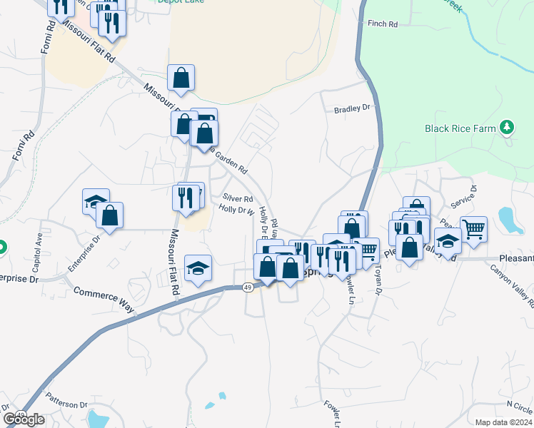 map of restaurants, bars, coffee shops, grocery stores, and more near 3550 China Garden Road in Placerville