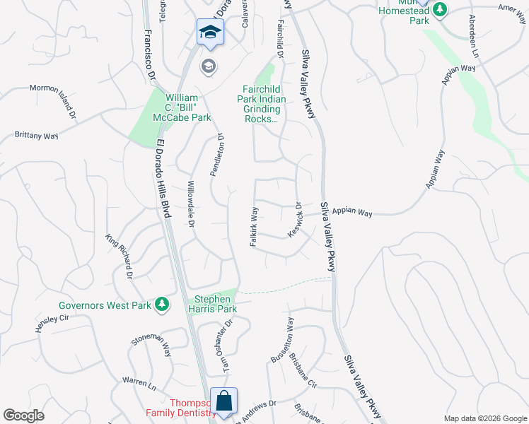 map of restaurants, bars, coffee shops, grocery stores, and more near 3711 Falkirk Court in El Dorado Hills