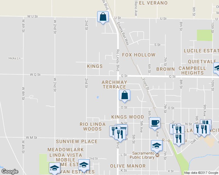 map of restaurants, bars, coffee shops, grocery stores, and more near 325 Archway Avenue in Rio Linda