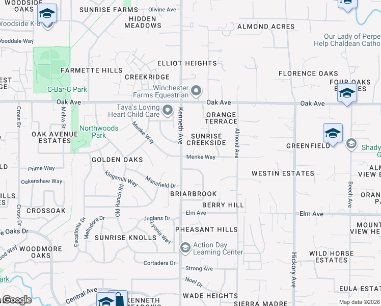 map of restaurants, bars, coffee shops, grocery stores, and more near 8509 Menke Way in Orangevale