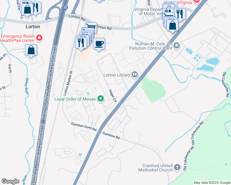 map of restaurants, bars, coffee shops, grocery stores, and more near 9878 Hagel Circle in Lorton
