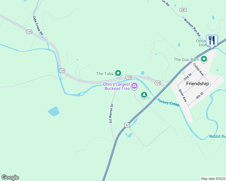 map of restaurants, bars, coffee shops, grocery stores, and more near 391 Ed Warren Drive in Scioto County