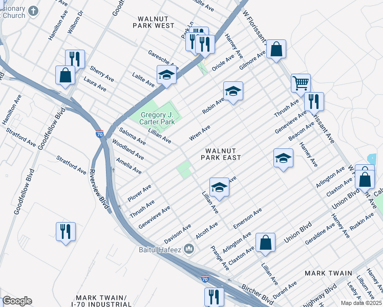 map of restaurants, bars, coffee shops, grocery stores, and more near 5011 Plover Avenue in St. Louis