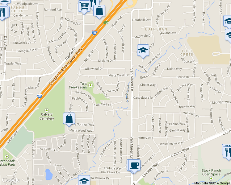 map of restaurants, bars, coffee shops, grocery stores, and more near 7224 Sunwood Way in Citrus Heights