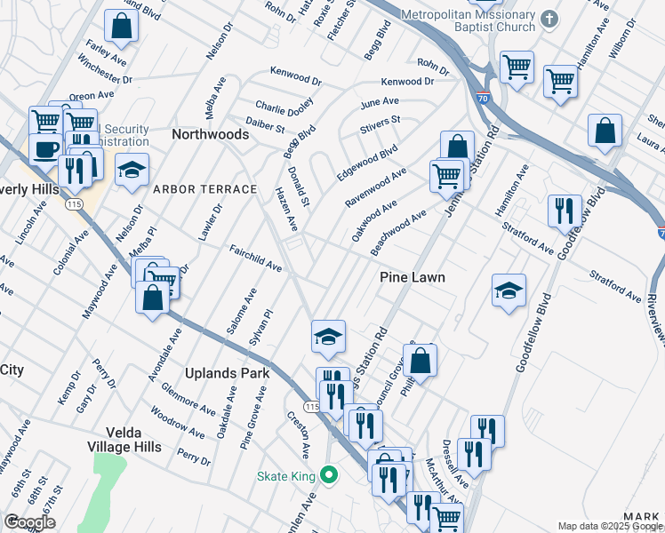 map of restaurants, bars, coffee shops, grocery stores, and more near 4015 Oakwood Avenue in St. Louis