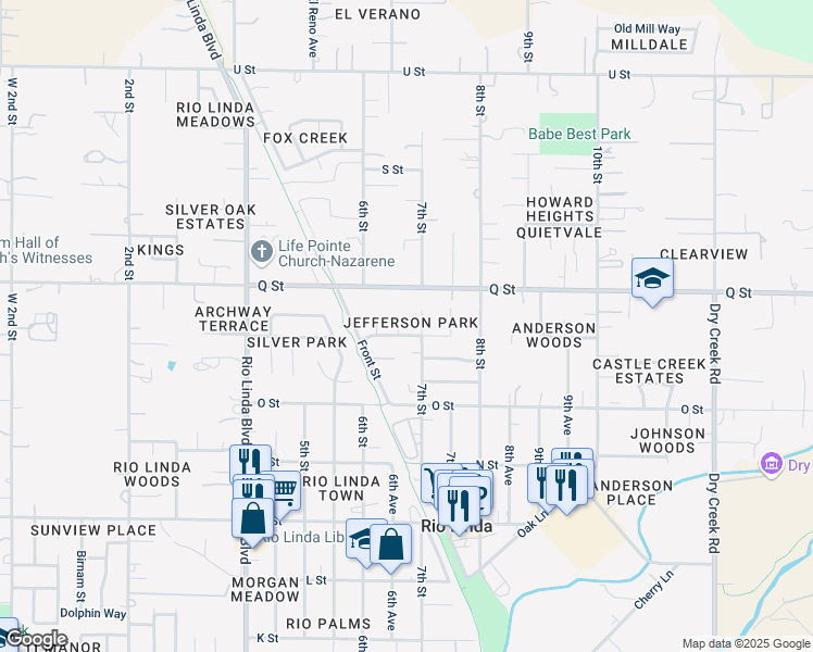 map of restaurants, bars, coffee shops, grocery stores, and more near 7106 Skagway Court in Rio Linda