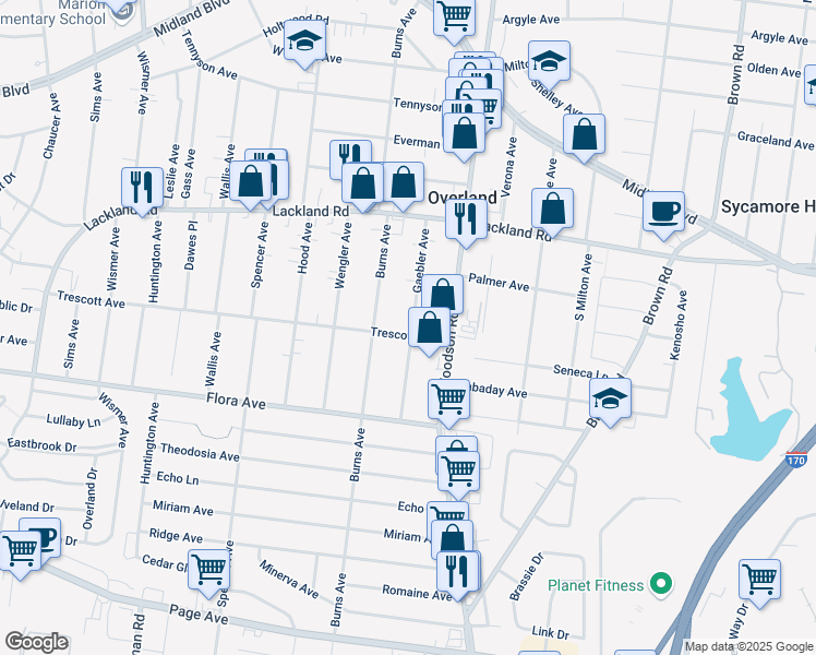 map of restaurants, bars, coffee shops, grocery stores, and more near 2303 Gaebler Avenue in St. Louis