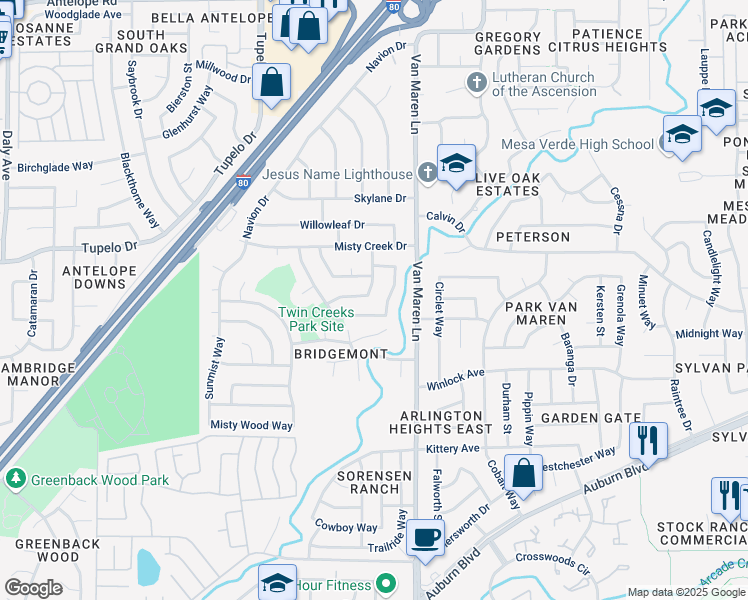 map of restaurants, bars, coffee shops, grocery stores, and more near 7224 Sunwood Way in Citrus Heights