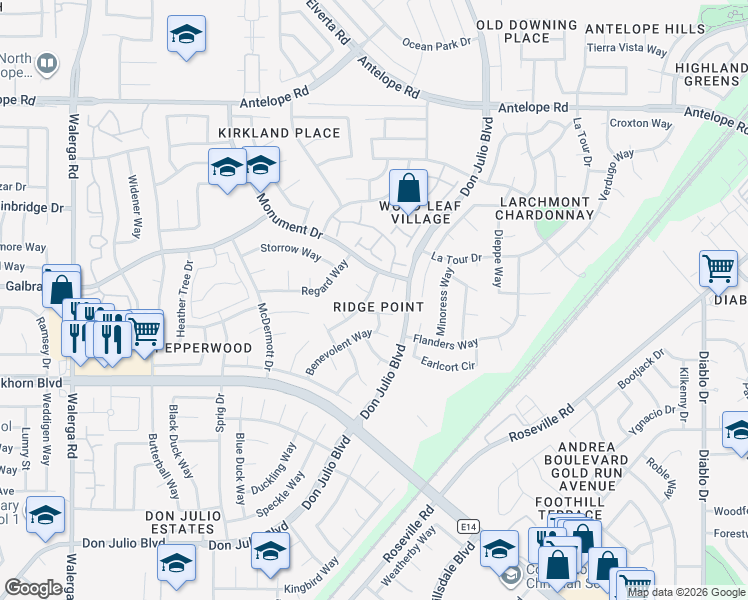map of restaurants, bars, coffee shops, grocery stores, and more near 7157 Predial Way in Sacramento