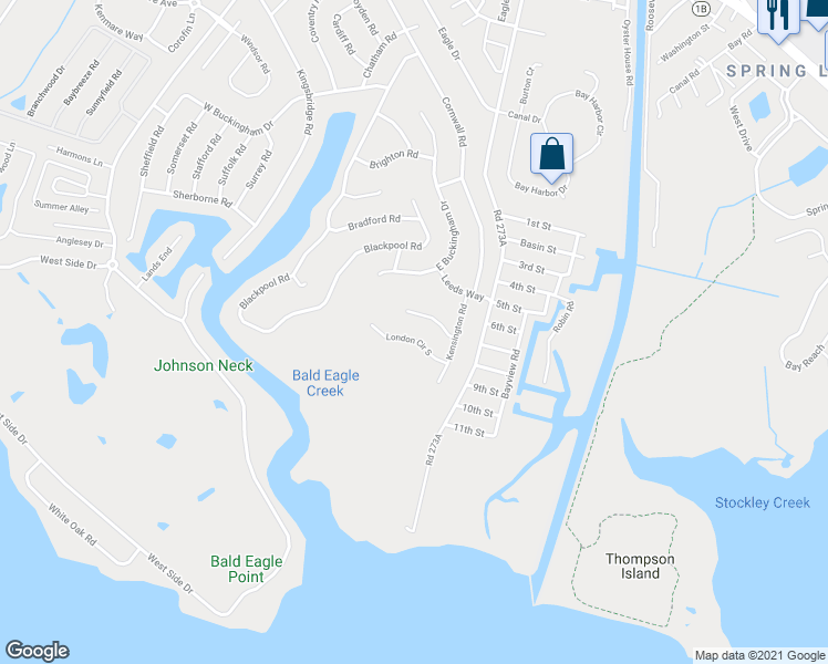 map of restaurants, bars, coffee shops, grocery stores, and more near 108 London Circle South in Rehoboth Beach