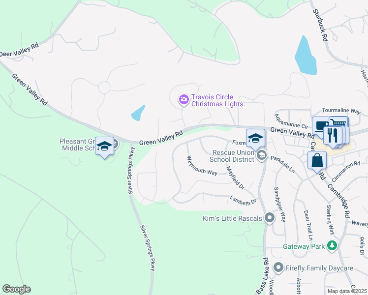 map of restaurants, bars, coffee shops, grocery stores, and more near 3526 Foxmore Lane in Rescue