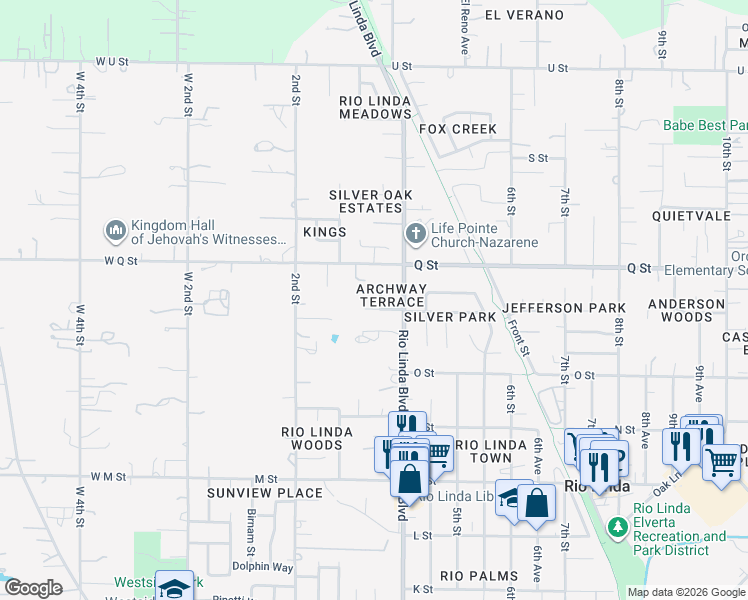 map of restaurants, bars, coffee shops, grocery stores, and more near 325 Archway Avenue in Rio Linda