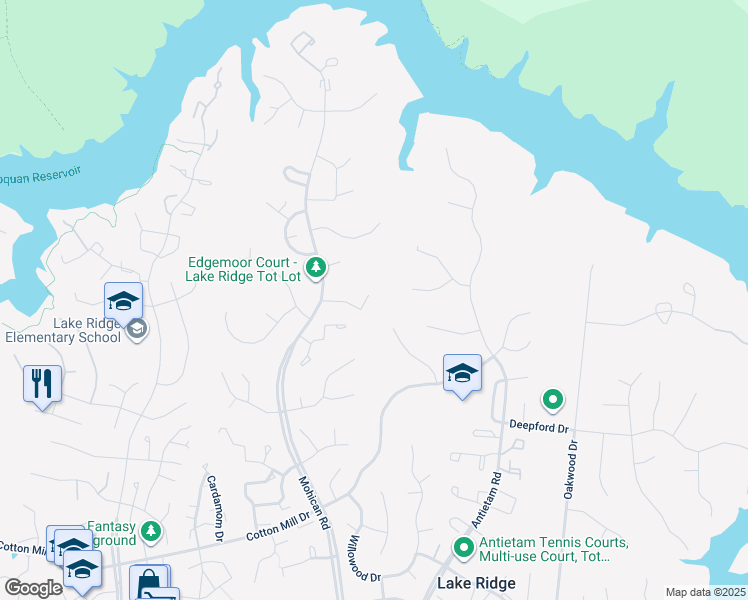 map of restaurants, bars, coffee shops, grocery stores, and more near 11239 Edgemoor Court in Woodbridge