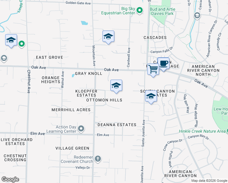 map of restaurants, bars, coffee shops, grocery stores, and more near 9460 Ottomon Way in Orangevale
