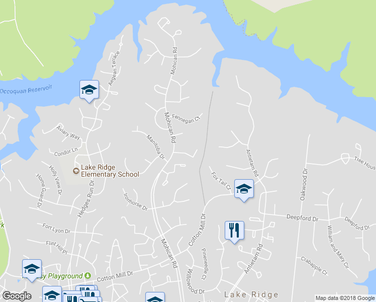 map of restaurants, bars, coffee shops, grocery stores, and more near 11276 Edgemoor Court in Woodbridge