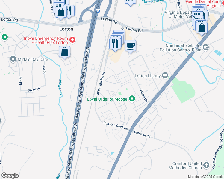 map of restaurants, bars, coffee shops, grocery stores, and more near 8157 Dove Cottage Court in Lorton