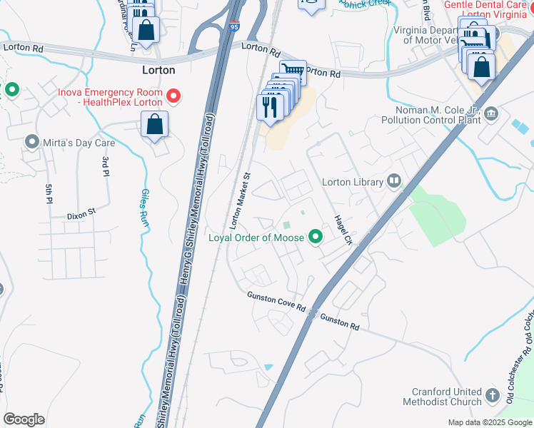 map of restaurants, bars, coffee shops, grocery stores, and more near 8157 Dove Cottage Court in Lorton