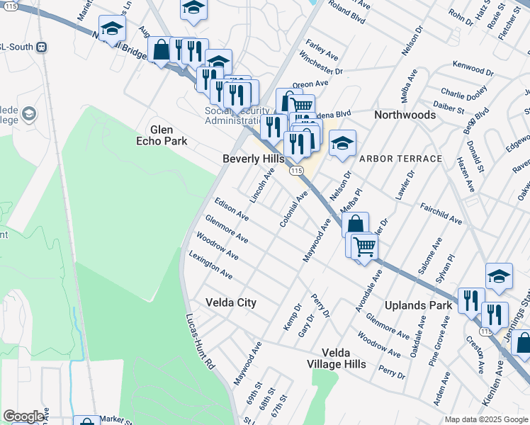 map of restaurants, bars, coffee shops, grocery stores, and more near 7004 Greenway Avenue in St. Louis