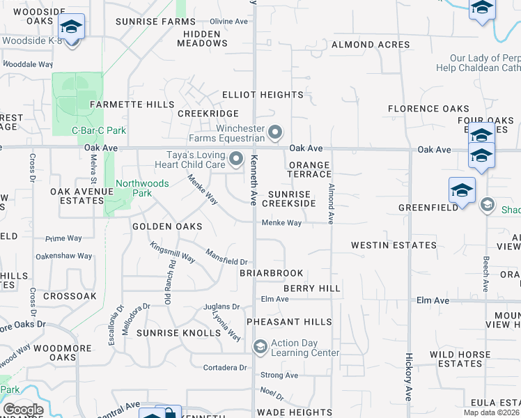 map of restaurants, bars, coffee shops, grocery stores, and more near 8509 Menke Way in Orangevale